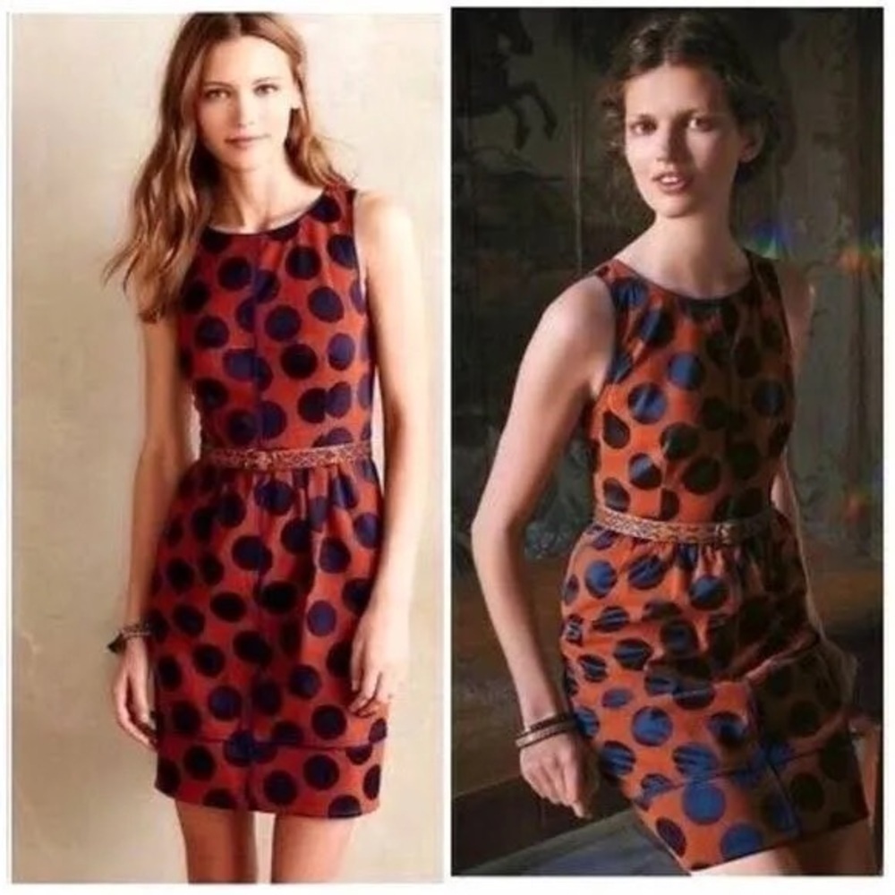 Anthropologie Maeve Rokin Rust Orange Royal Blue Cross Back Dress 10 - Lined
